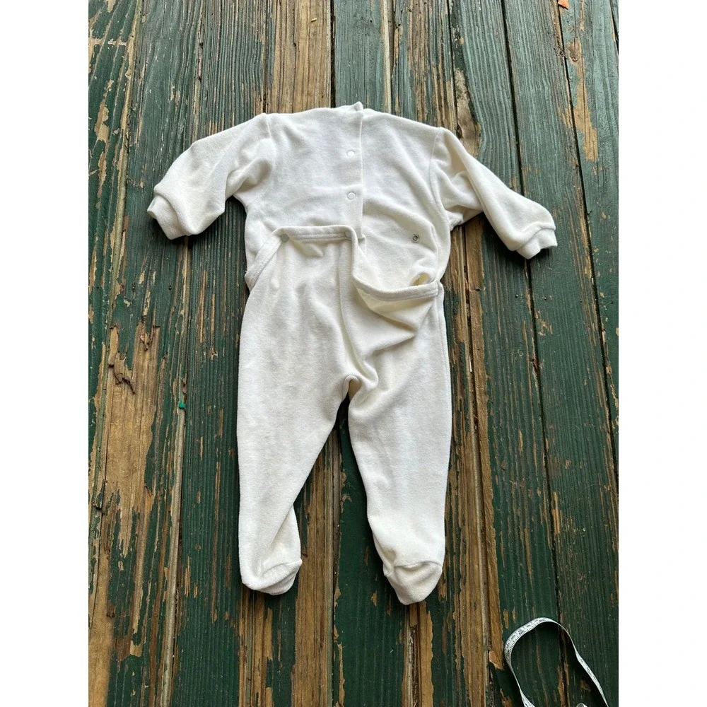 Patachou‎ White Terry Cloth Footed Sleeper Bib Front Bows Infant Baby